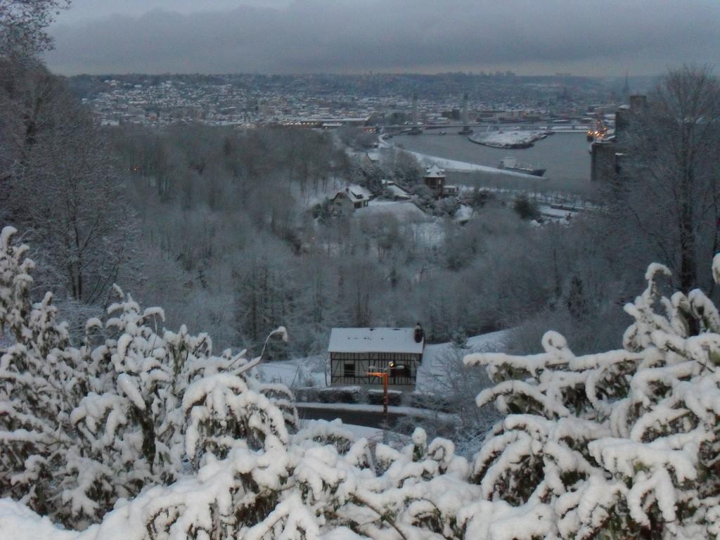 Rouen vu de Canteleu, sous la neige.