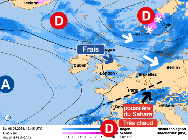 Carte de prévisions d'europe du Samedi 8 juin 2024