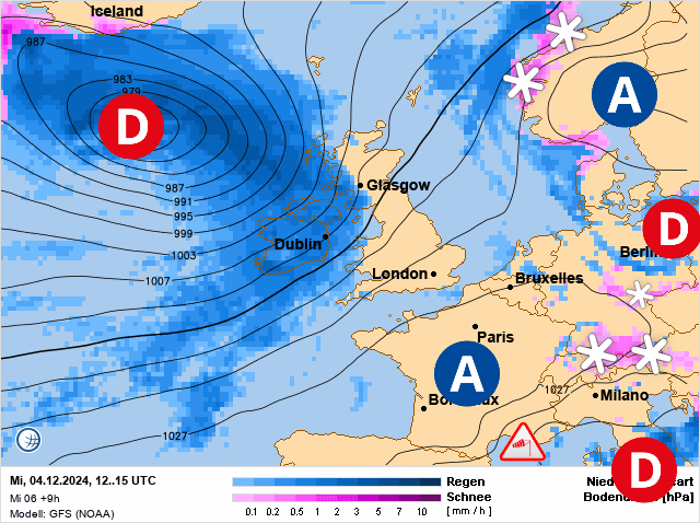 Carte de prévisions d'europe du Mercredi 4 décembre 2024