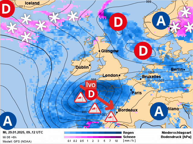 Carte de prévisions d'europe du Mercredi 29 janvier 2025