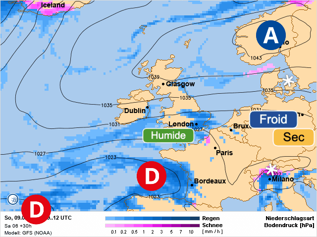 Carte de prévisions d'europe du Dimanche 9 février 2025