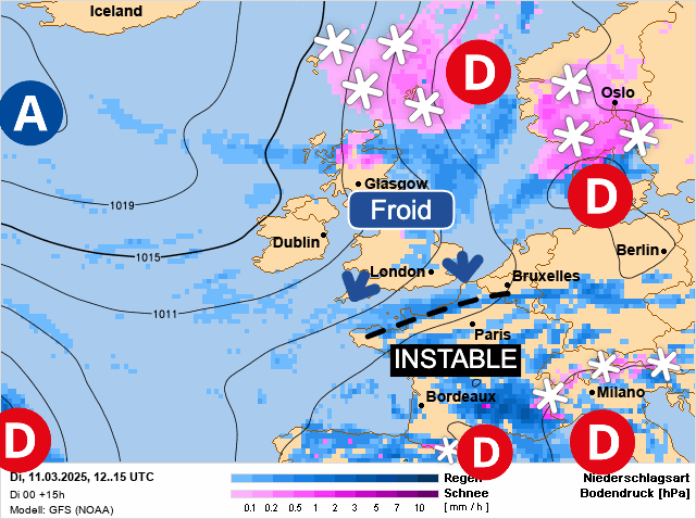 Carte de prévisions d'europe du Mardi 11 mars 2025