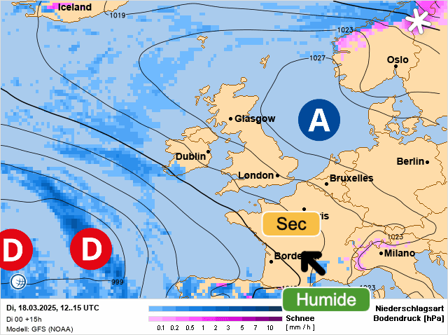 Carte de prévisions d'europe du Mardi 18 mars 2025