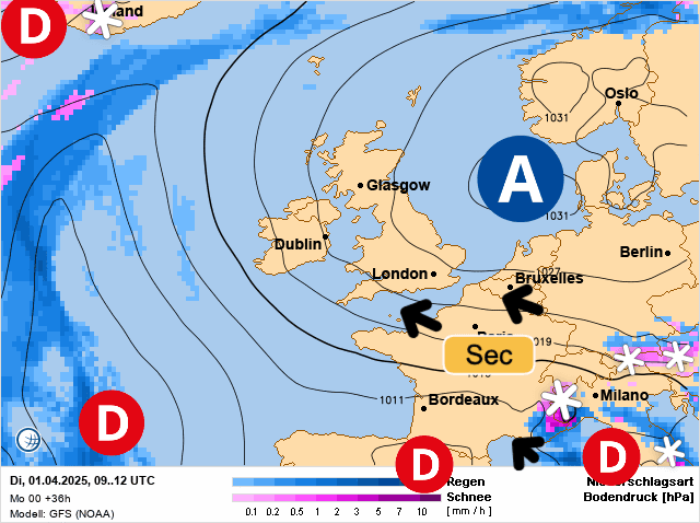 Carte de prévisions d'europe du Mardi 1 avril 2025