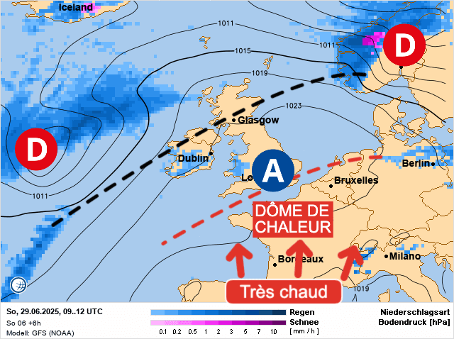 Carte de prévisions d'europe du Dimanche 29 juin 2025