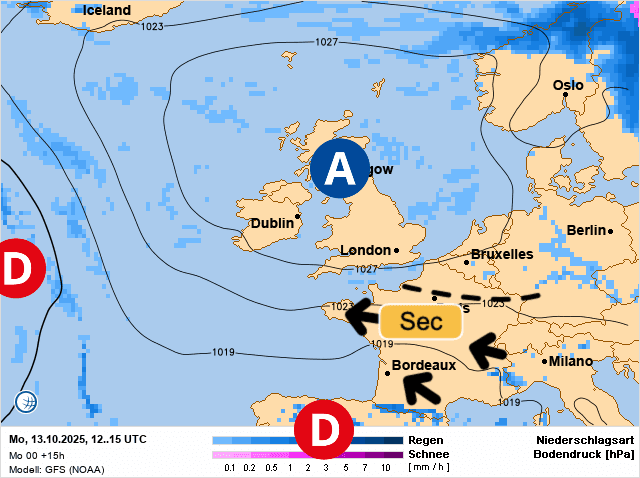 Carte de prévisions d'europe du Lundi 13 octobre 2025