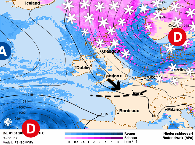 Carte de prévisions d'europe du Jeudi 1 janvier 2026