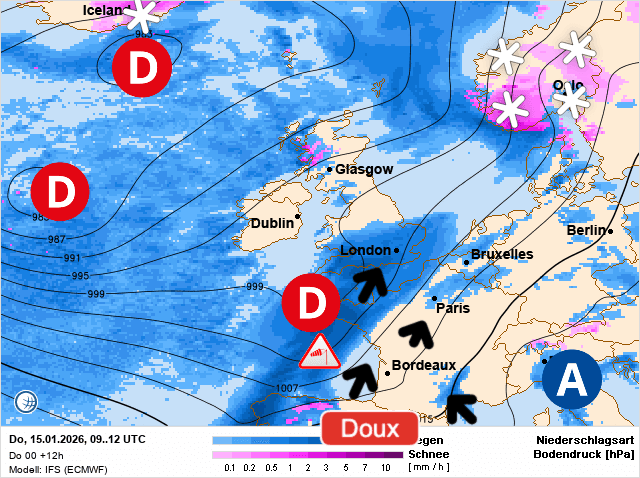 Carte de prévisions d'europe du Jeudi 15 janvier 2026