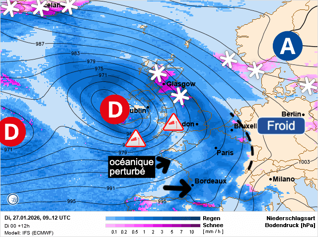 Carte de prévisions d'europe du Mardi 27 janvier 2026