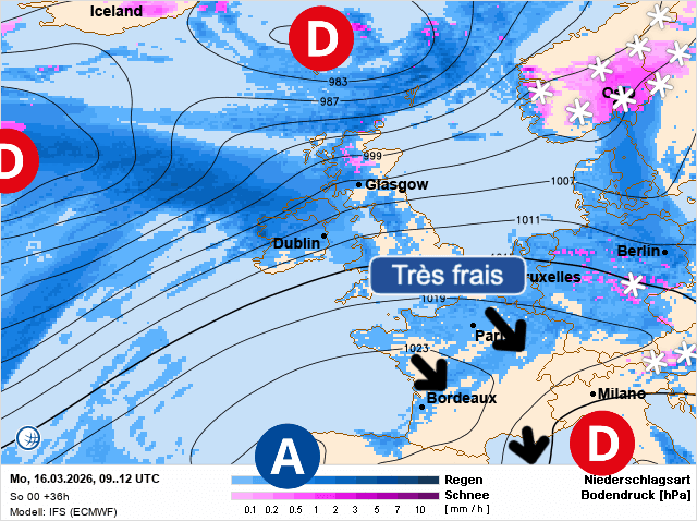 Carte de prévisions d'europe du Lundi 16 mars 2026