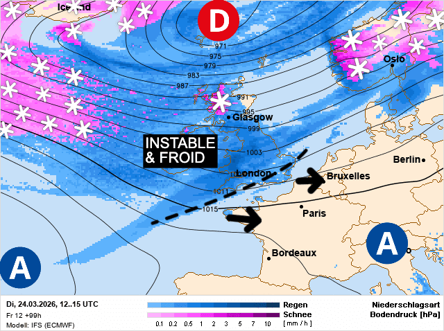 Carte de prévisions d'europe du Mardi 24 mars 2026