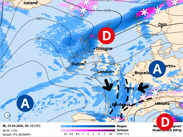 Carte de prévisions d'europe du Mercredi 1 avril 2026