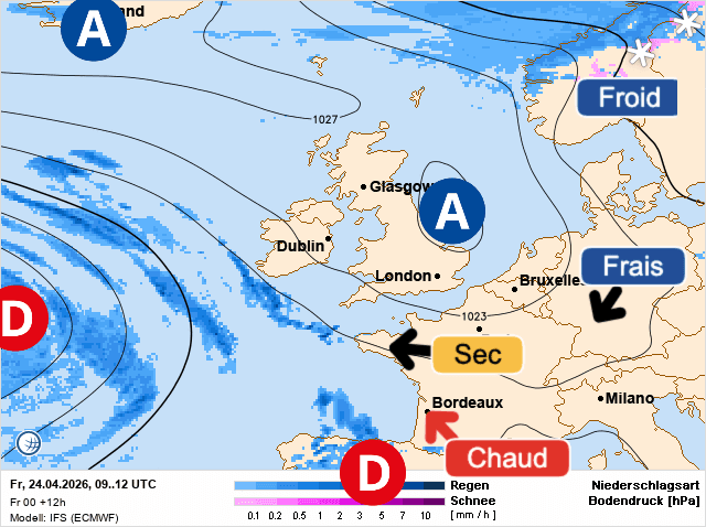Carte de prévisions d'europe du Vendredi 24 avril 2026