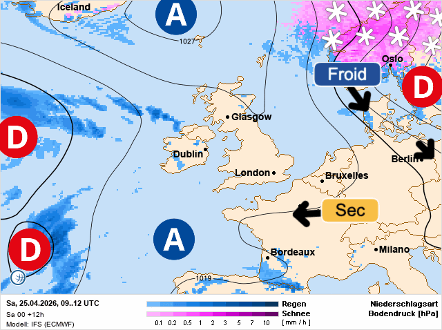 Carte de prévisions d'europe du Samedi 25 avril 2026