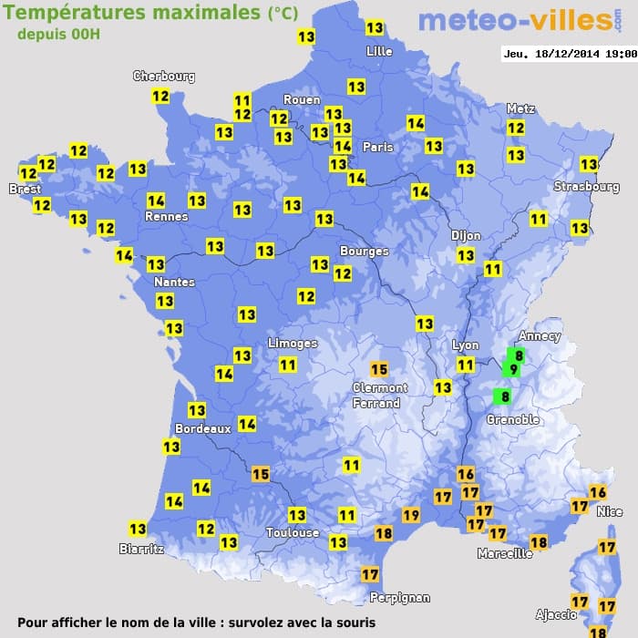 Températures maximales (°C) depuis 00h