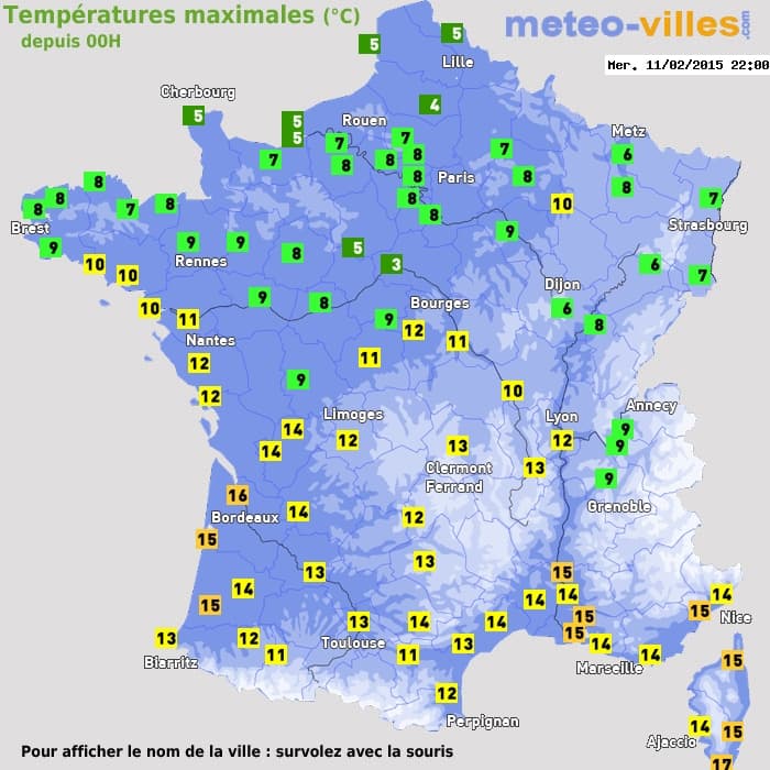 Températures maximales (°C) depuis 00h