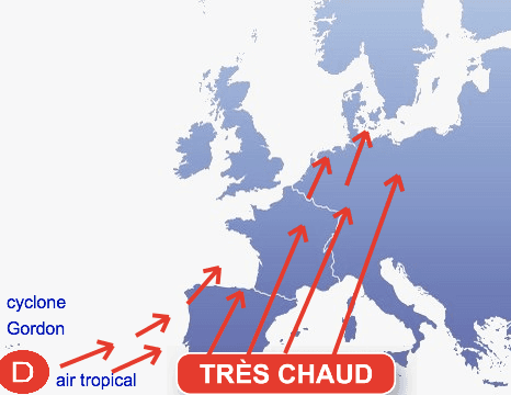 air chaud véhiculé par le cyclone Gordon