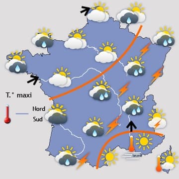 Forts orages entre les Pyrénées et les régiond de l'Est
