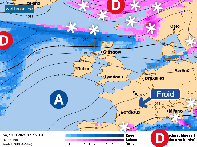 Carte de prévisions d'europe du Dimanche 10 janvier 2021