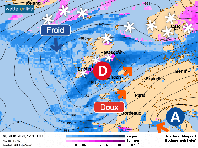 Carte de prévisions d'europe du Mercredi 20 janvier 2021