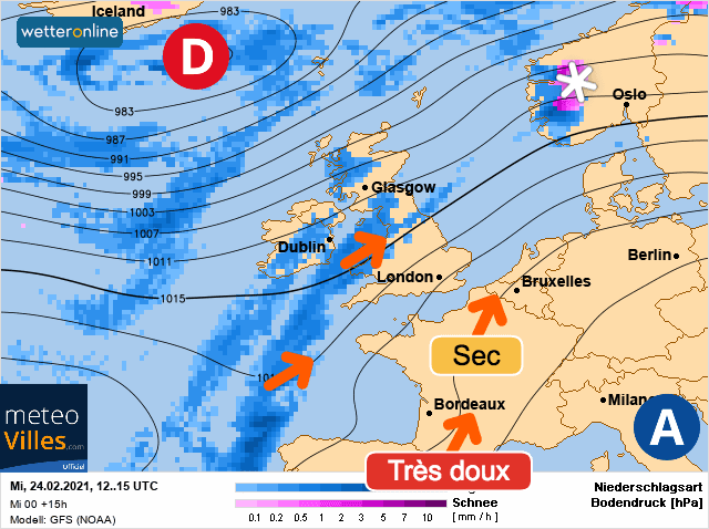 Carte de prévisions d'europe du Mercredi 24 février 2021