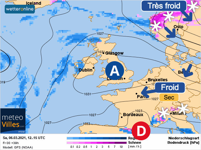 Carte de prévisions d'europe du Samedi 6 mars 2021