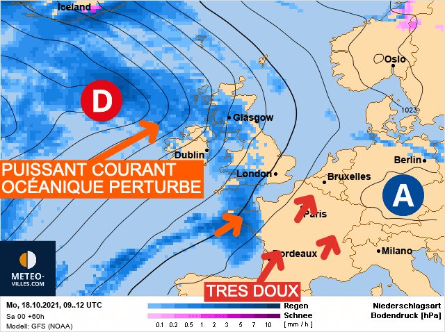 Carte de prévisions d'europe du Lundi 18 octobre 2021