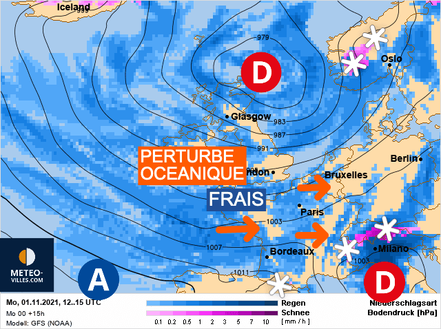 Carte de prévisions d'europe du Lundi 1 novembre 2021