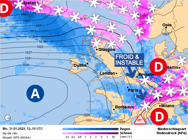 Carte de prévisions d'europe du Lundi 31 janvier 2022