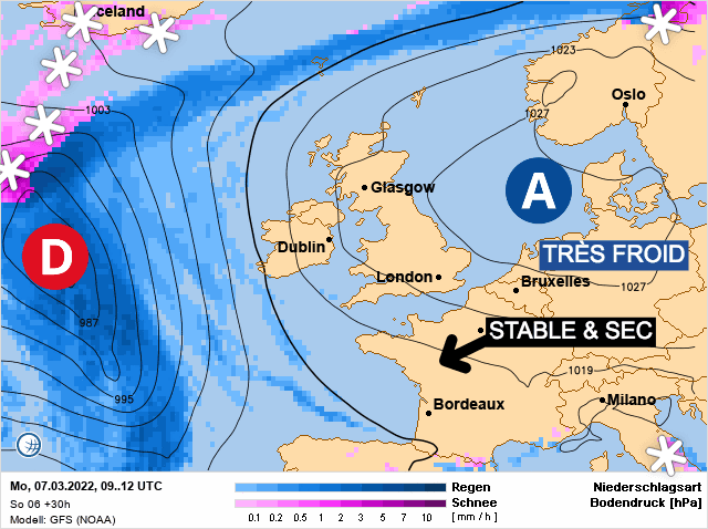 Carte de prévisions d'europe du Lundi 7 mars 2022