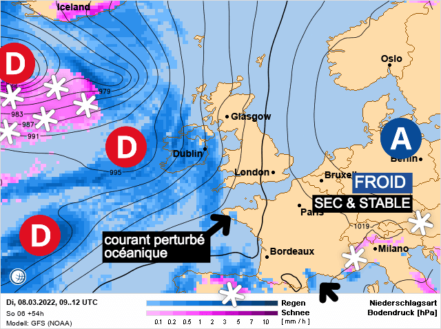 Carte de prévisions d'europe du Mardi 8 mars 2022