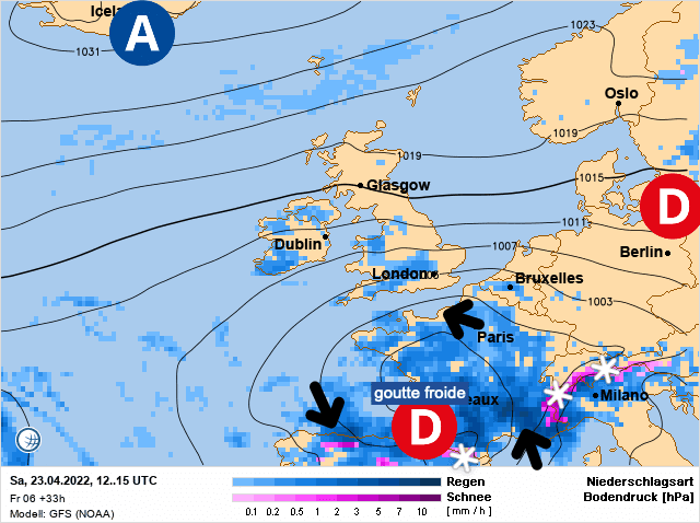 Carte de prévisions d'europe du Samedi 23 avril 2022