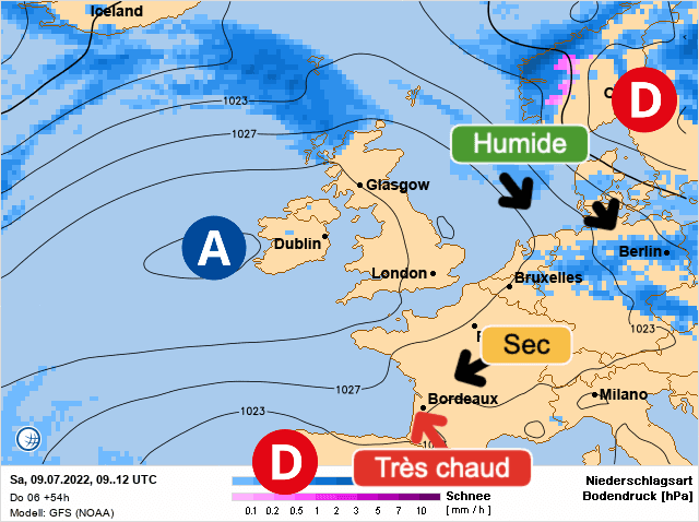 Carte de prévisions d'europe du Samedi 9 juillet 2022