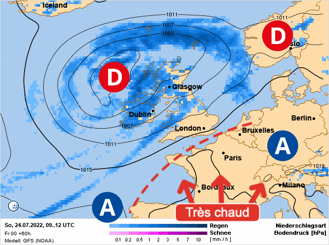 Carte de prévisions d'europe du Dimanche 24 juillet 2022