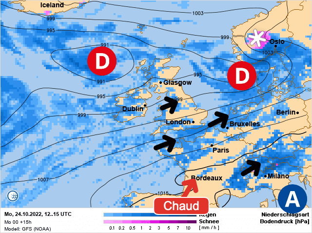 Carte de prévisions d'europe du Lundi 24 octobre 2022