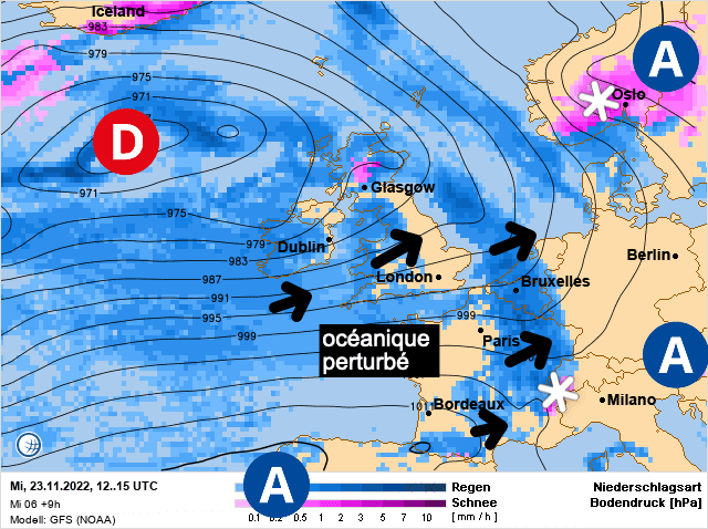 Carte de prévisions d'europe du Mercredi 23 novembre 2022