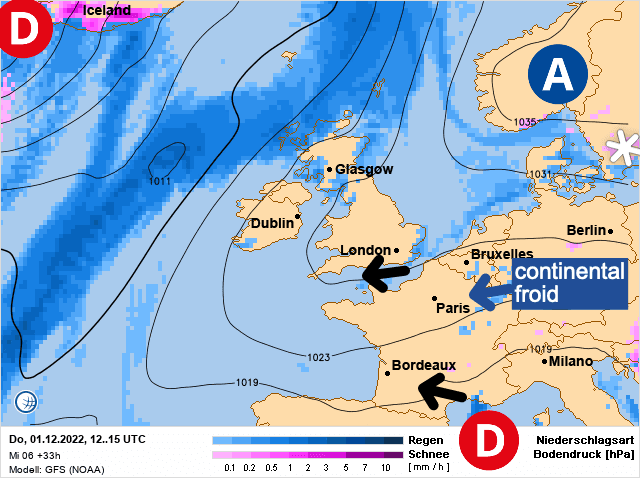 Carte de prévisions d'europe du Jeudi 1 décembre 2022