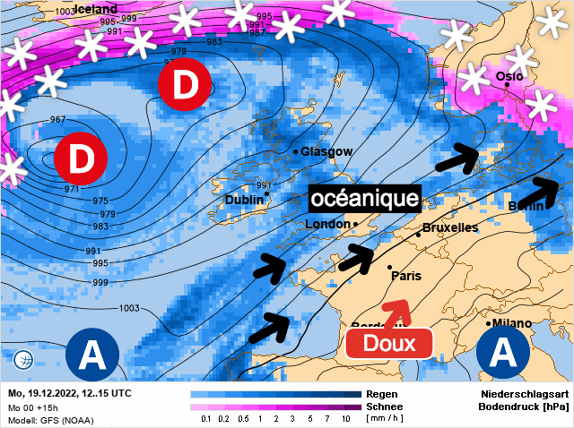 Carte de prévisions d'europe du Lundi 19 décembre 2022