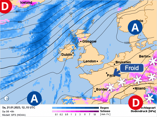 Carte de prévisions d'europe du Samedi 21 janvier 2023
