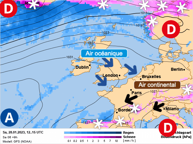 Carte de prévisions d'europe du Samedi 28 janvier 2023