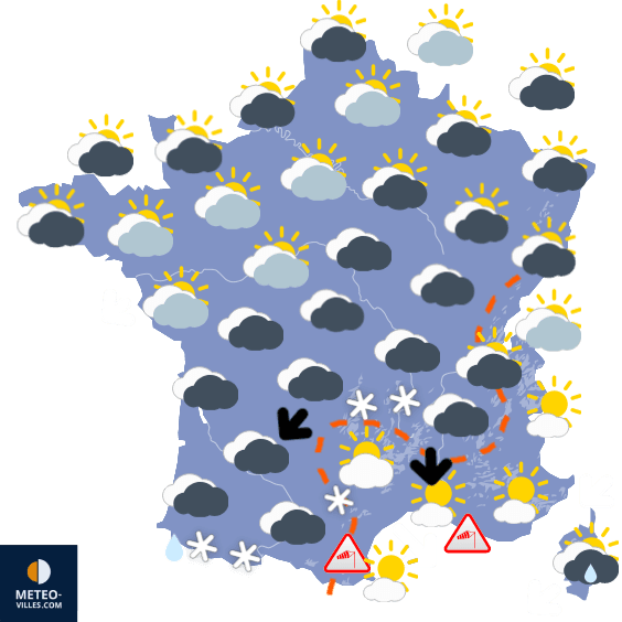 Carte de prévisions du temps du Samedi 28 janvier 2023