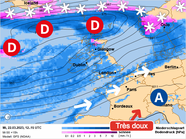 Carte de prévisions d'europe du Mercredi 22 mars 2023