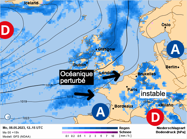 Carte de prévisions d'europe du Lundi 8 mai 2023