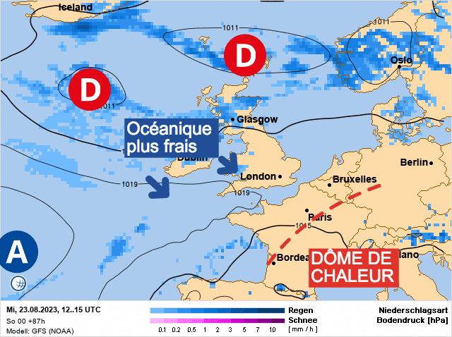 Carte de prévisions d'europe du Mercredi 23 août 2023