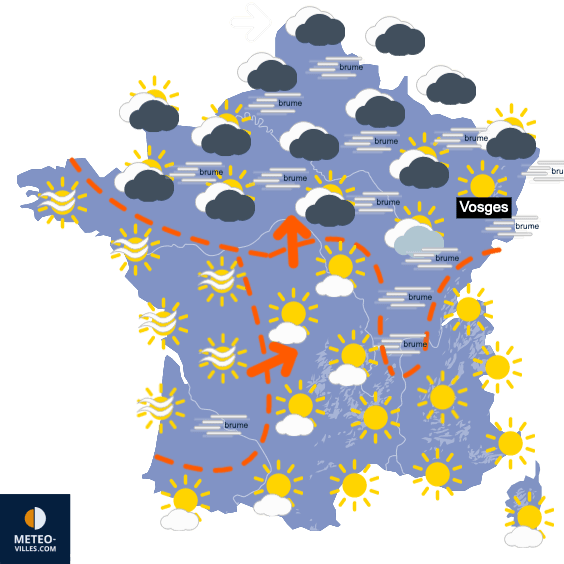 Carte de prévisions du temps du Samedi 13 janvier 2024