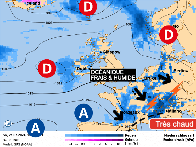 Carte de prévisions d'europe du Dimanche 21 juillet 2024
