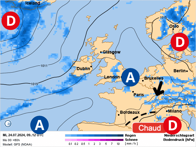 Carte de prévisions d'europe du Mercredi 24 juillet 2024