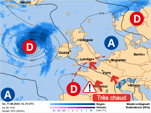 Carte de prévisions d'europe du Dimanche 11 août 2024