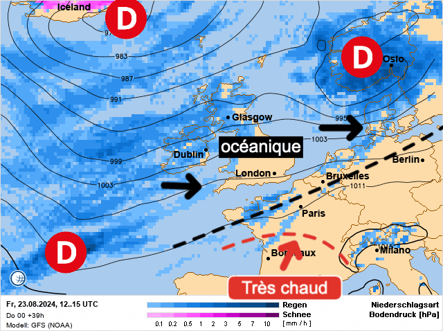 Carte de prévisions d'europe du Vendredi 23 août 2024
