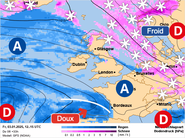 Carte de prévisions d'europe du Vendredi 3 janvier 2025